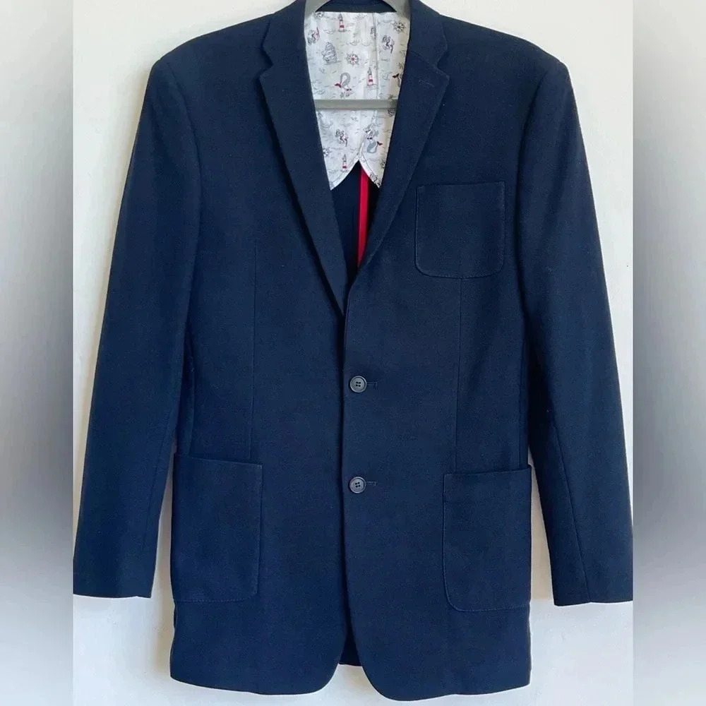 PERRY ELLIS PORTFOLIO SLIM FIT NAVY BLUE WOOLBLEND KIDS BLAZER XL